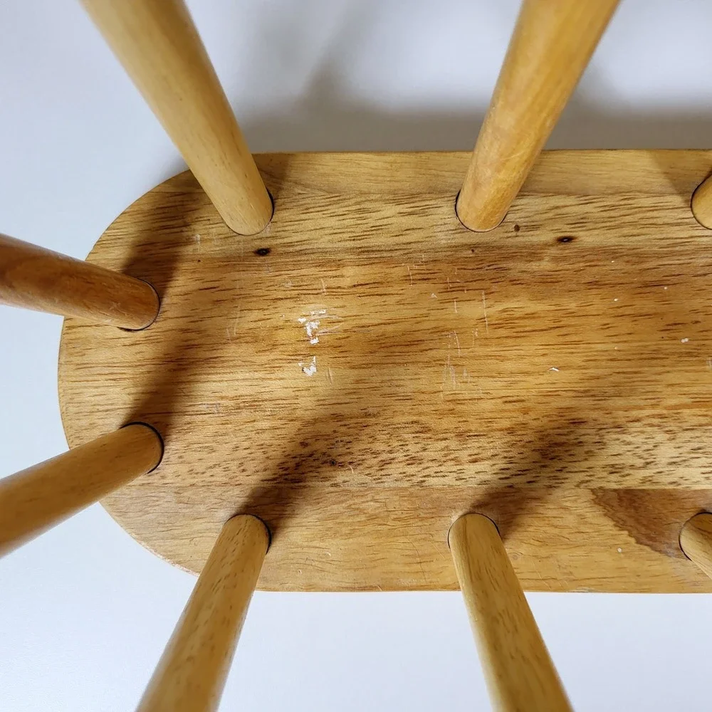 Vintage MCM Wood Spindle Magazine Rack Oval Light 20.5